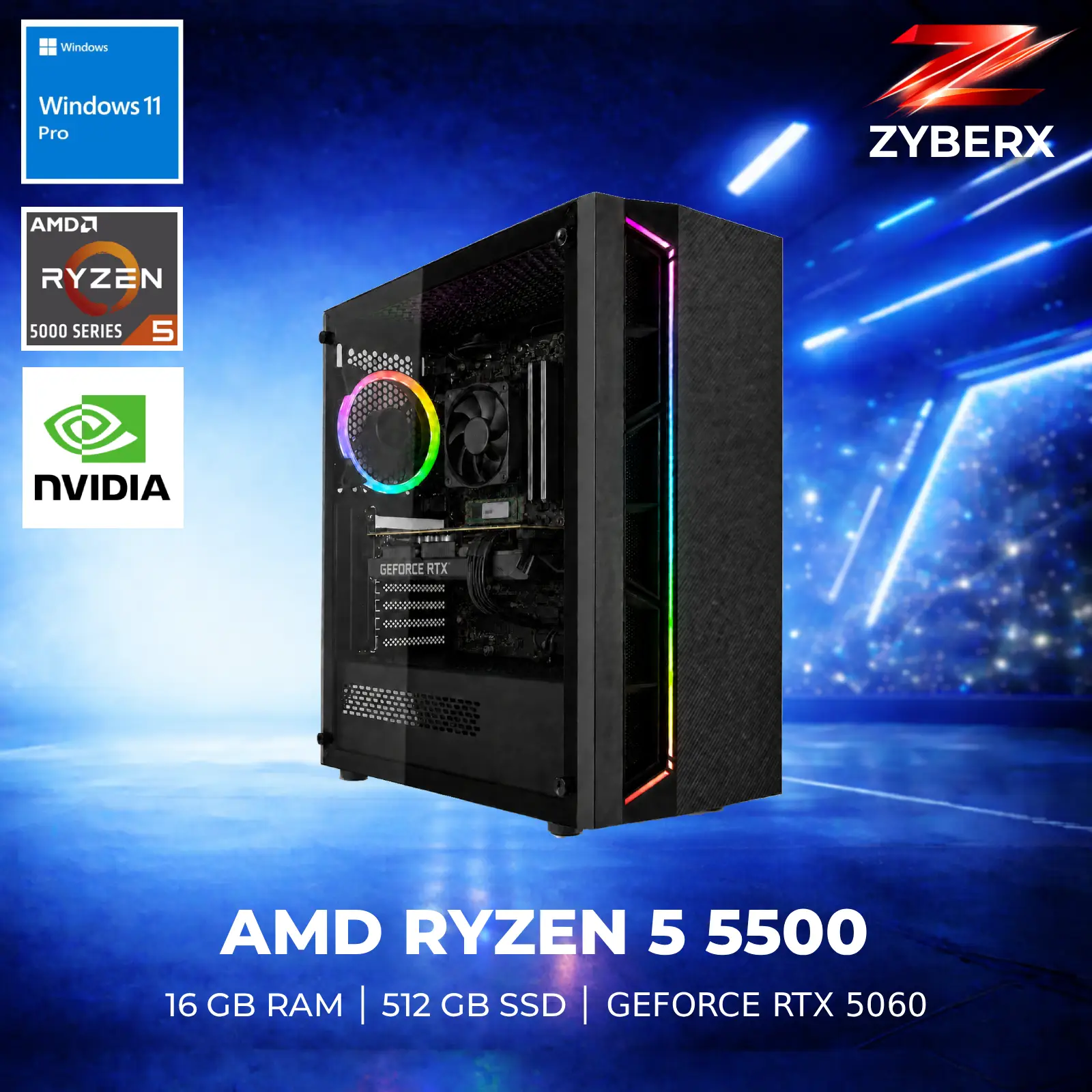 Zyberx Micro Gaming PC - AMD Ryzen 5 5500, 16 GB, 512 GB GeForce RTX 5060
