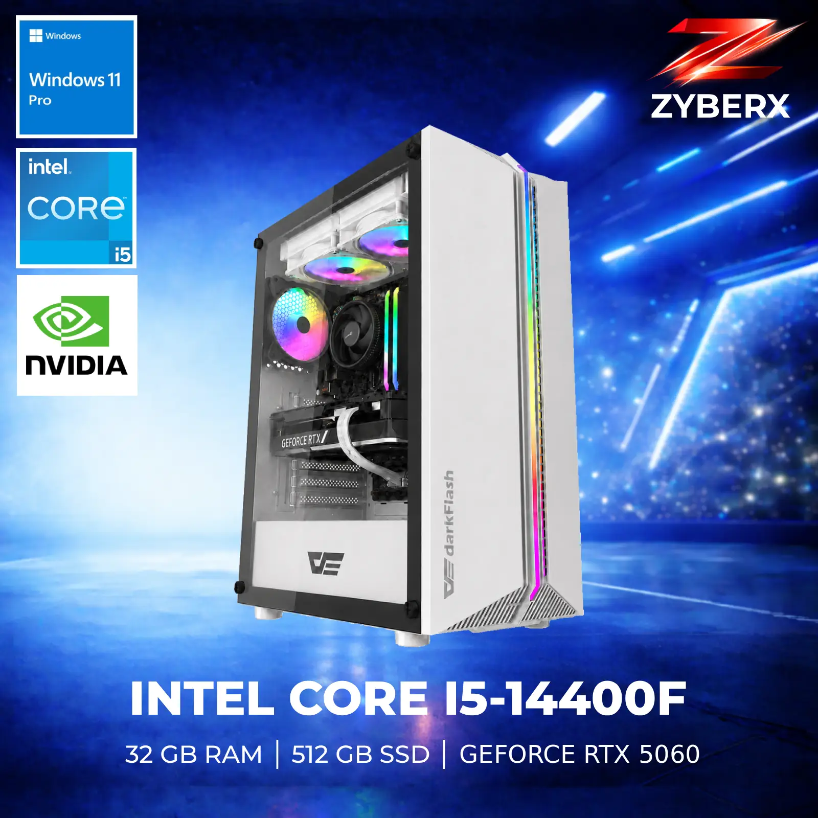 Zyberx - Gaming PC - Intel i5-14400F, GeForce RTX 5060, 32 GB,  512 GB