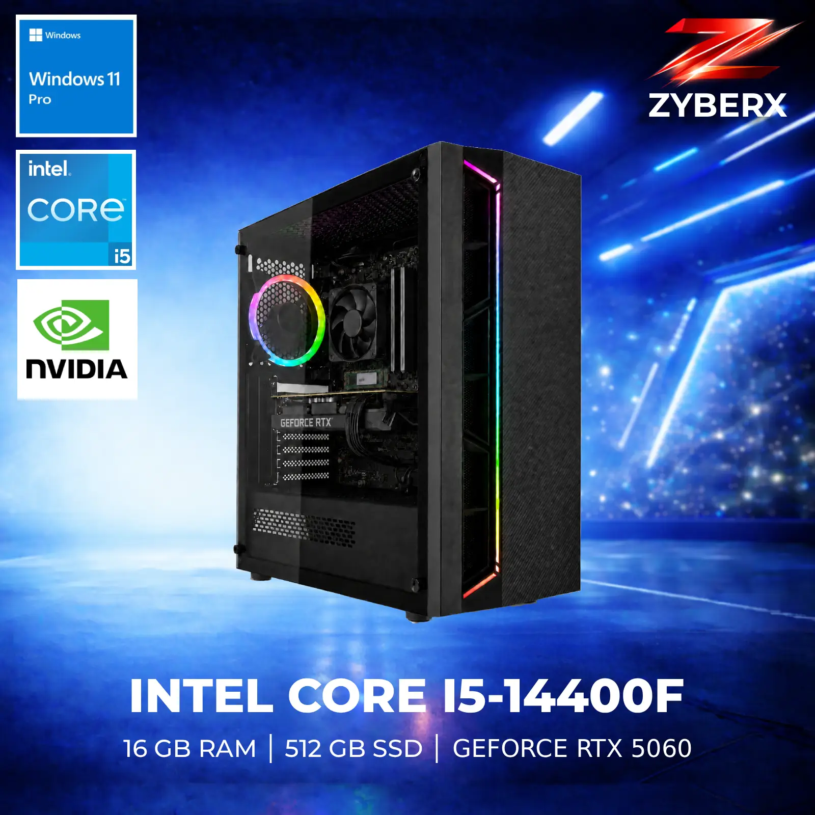 Zyberx Micro - Gaming PC - Intel i5-14400F, GeForce RTX 5060, 16 GB,  512 GB SSD