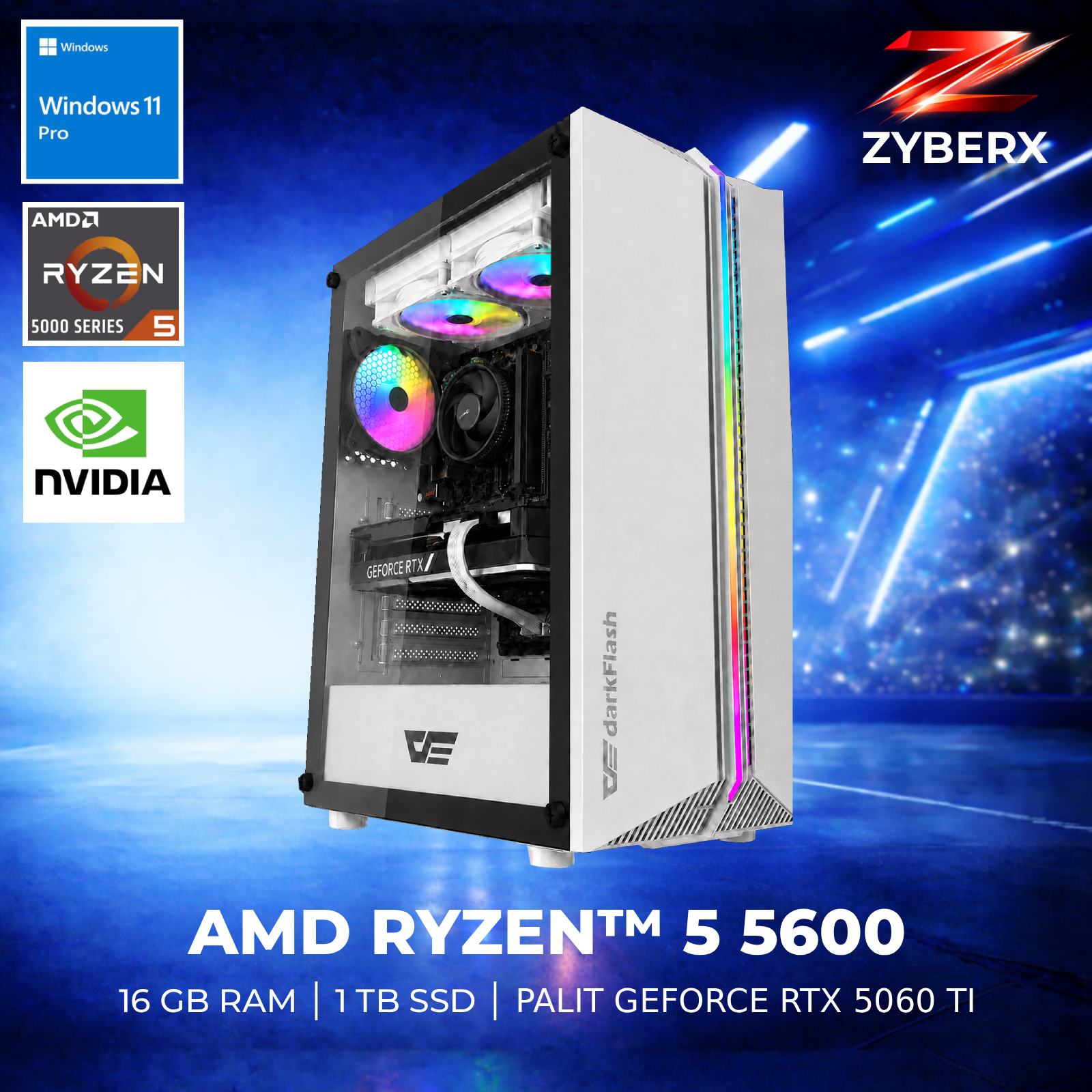 Zyberx Gaming PC - AMD Ryzen 5 5600, 16 GB, 1 TB GeForce RTX 5060 Ti