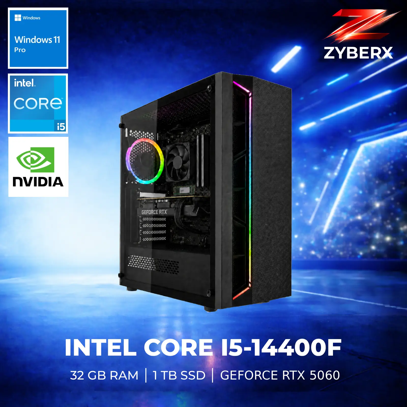 Zyberx Micro - Gaming PC - Intel i5-14400F, GeForce RTX 5060, 32 GB,  1 TB