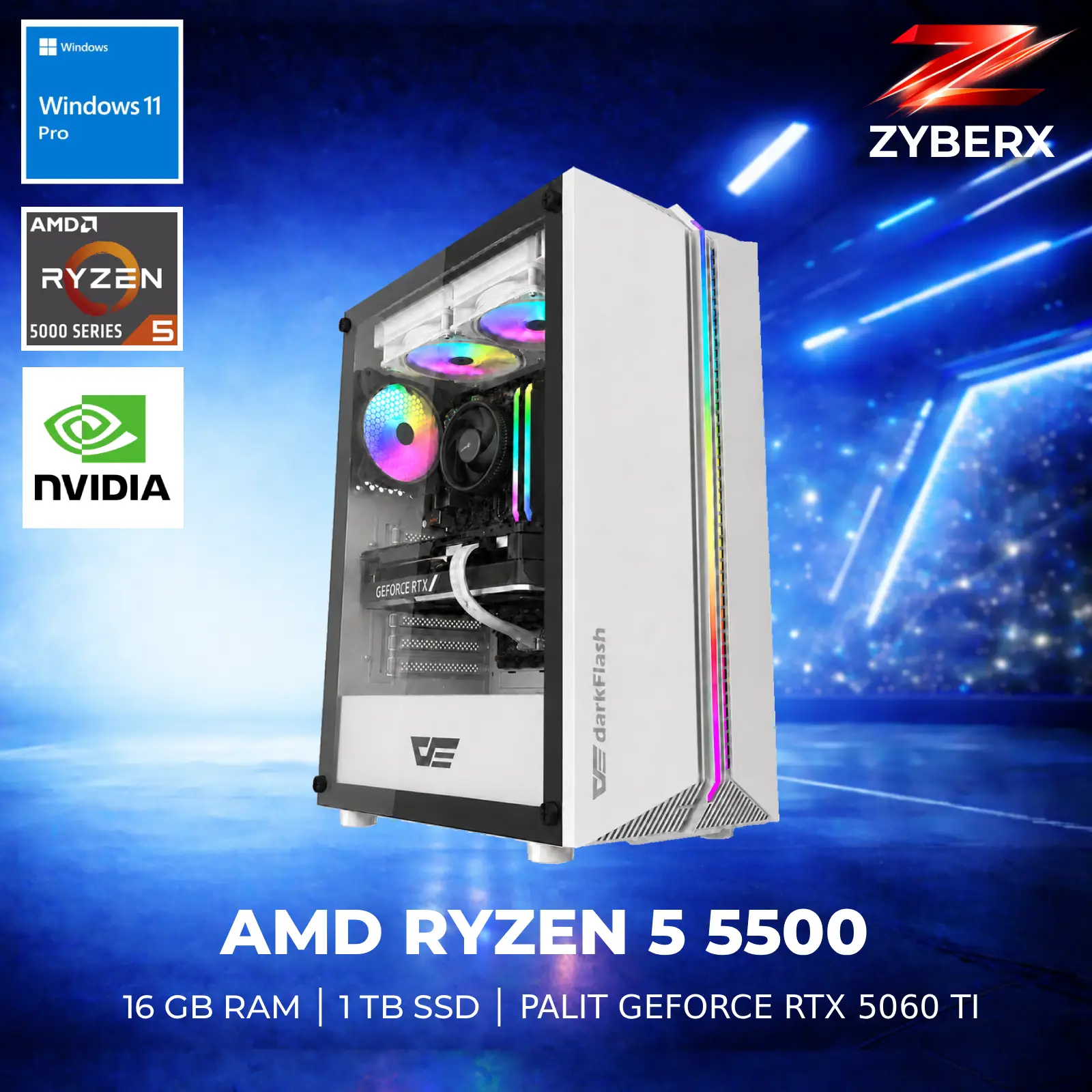 Zyberx Gaming PC - AMD Ryzen 5 5500, 16 GB, 1 TB GeForce RTX 5060 Ti