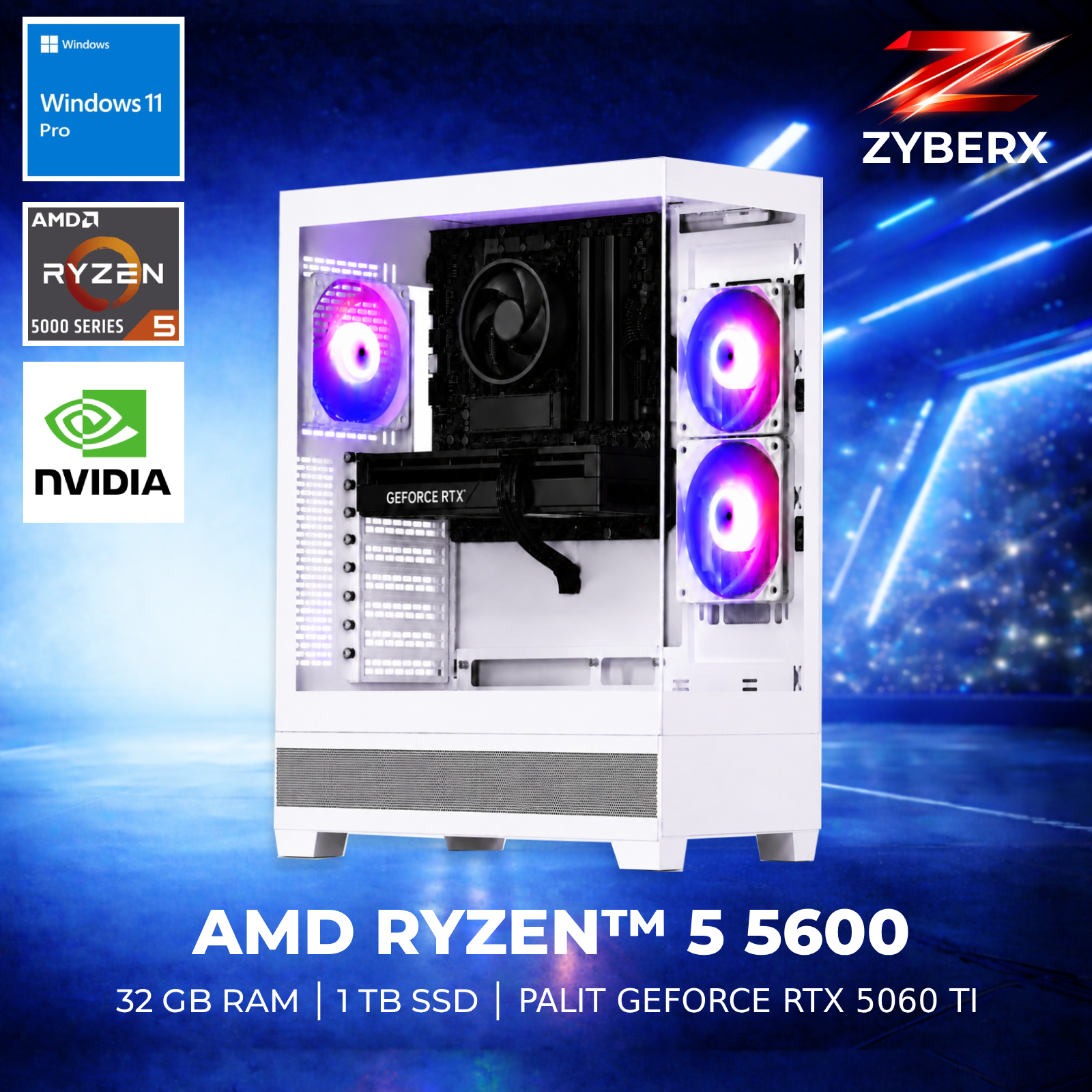Zyberx Gaming PC - AMD Ryzen 5 5600, 32 GB, 1 TB GeForce RTX 5060 Ti