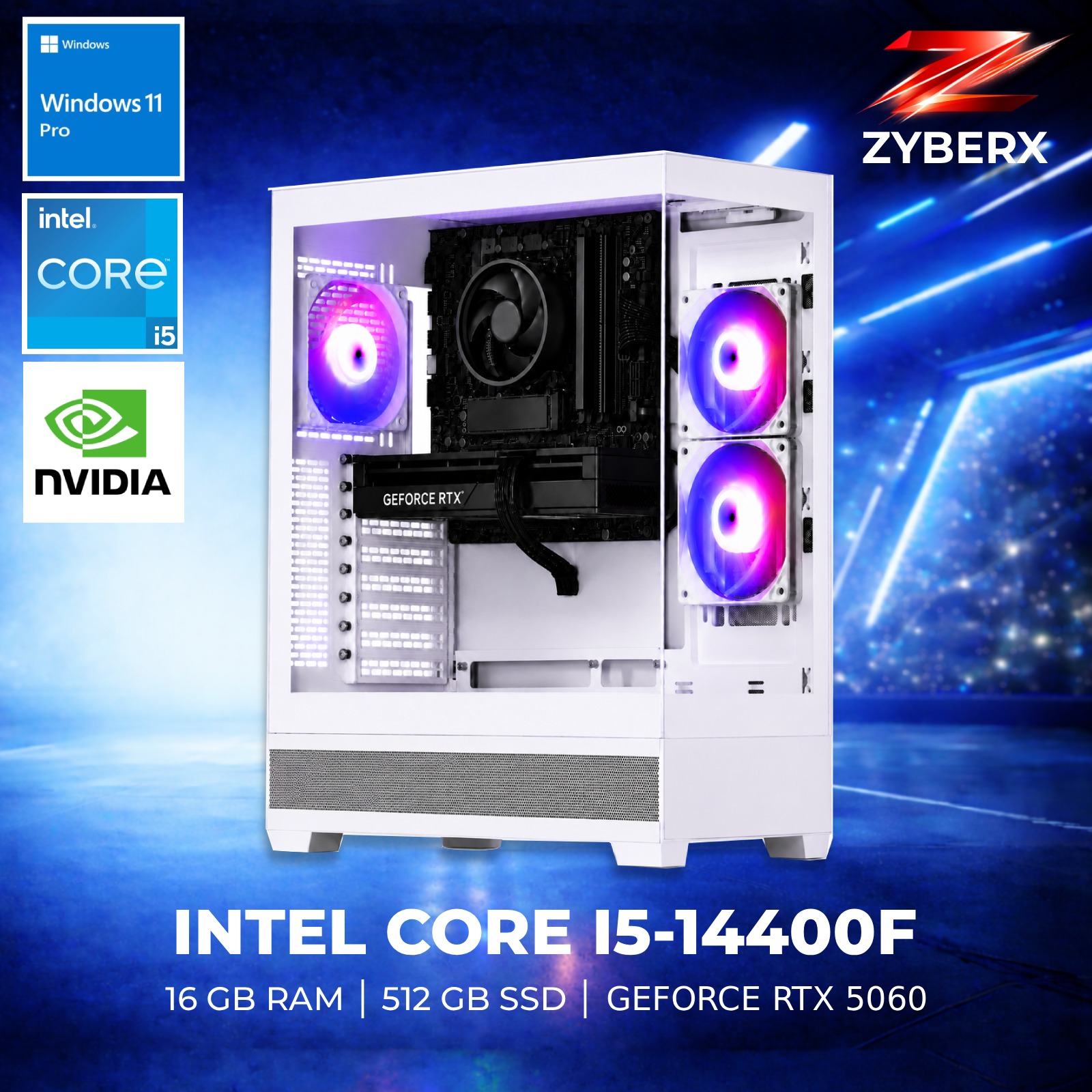 Zyberx - Gaming PC - Intel i5-14400F, GeForce RTX 5060, 16 GB,  512 GB SSD