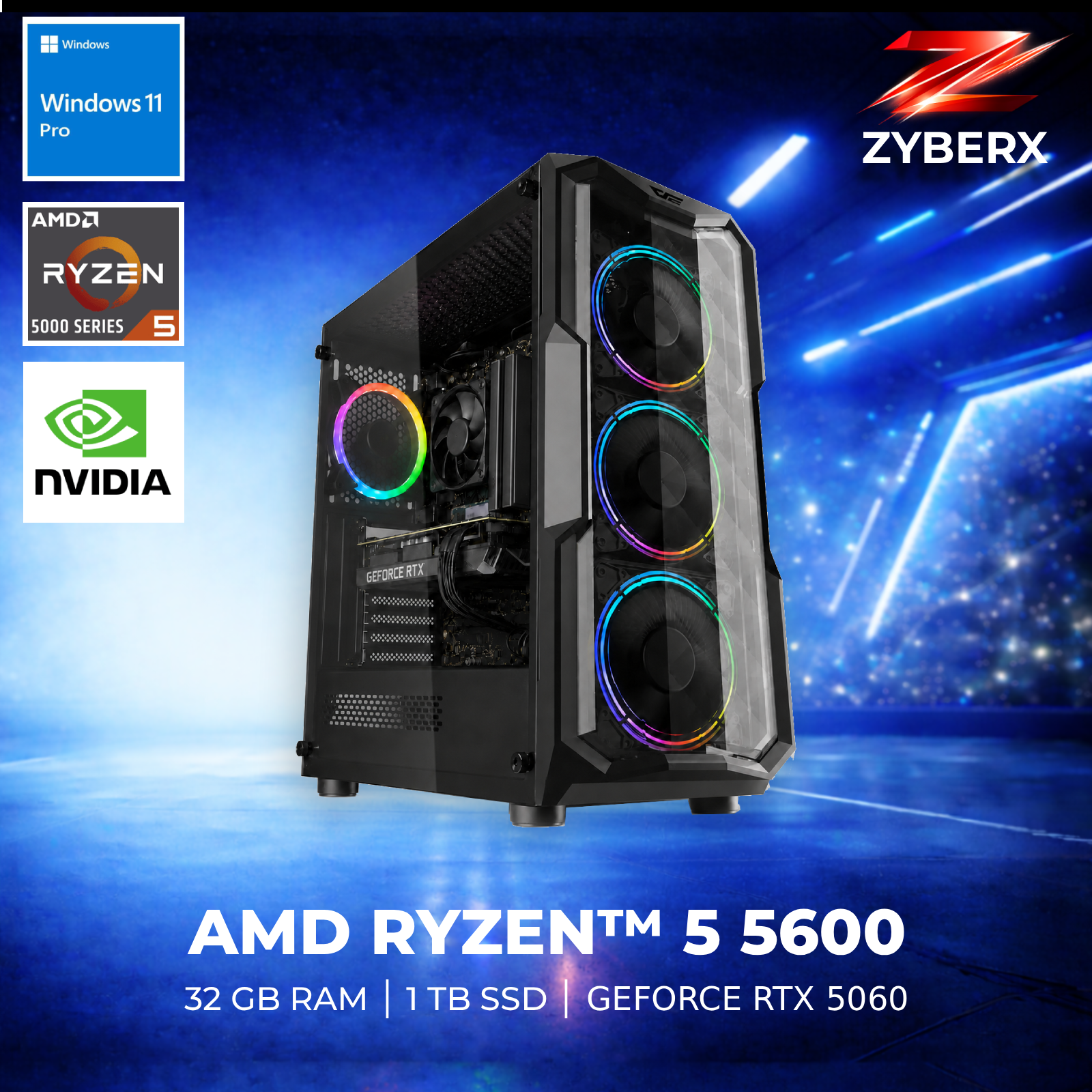 Zyberx Gaming PC - AMD Ryzen 5 5600, 32 GB, 1 TB, GeForce RTX 5060