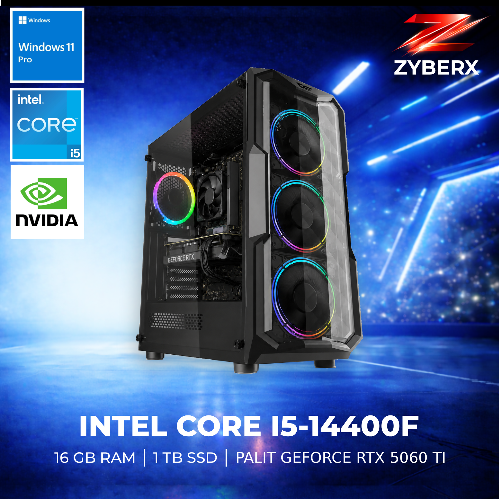 Zyberx - Gaming PC - Intel i5-14400F, GeForce RTX 5060 Ti , 16 GB,  1 TB