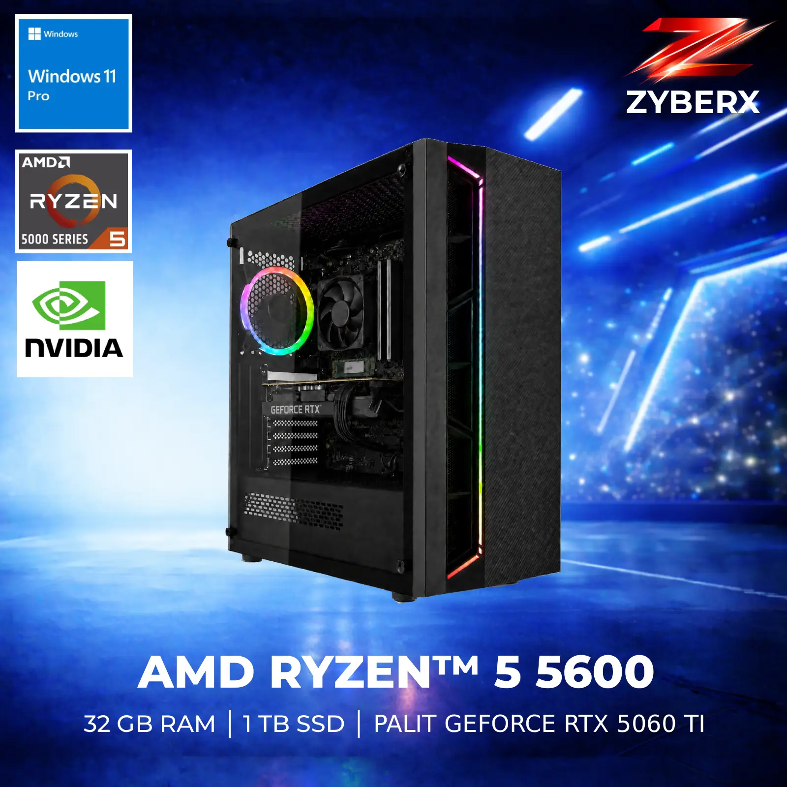 Zyberx Micro Gaming PC - AMD Ryzen 5 5600, 32 GB, 1 TB GeForce RTX 5060 Ti