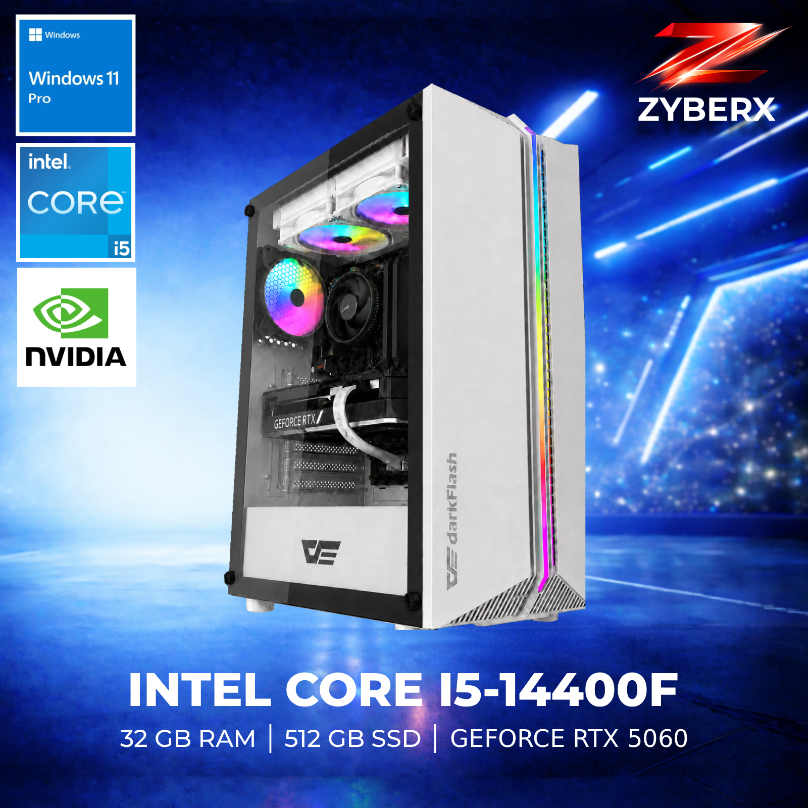 Zyberx - Gaming PC - Intel i5-14400F, GeForce RTX 5060, 32 GB,  512 GB