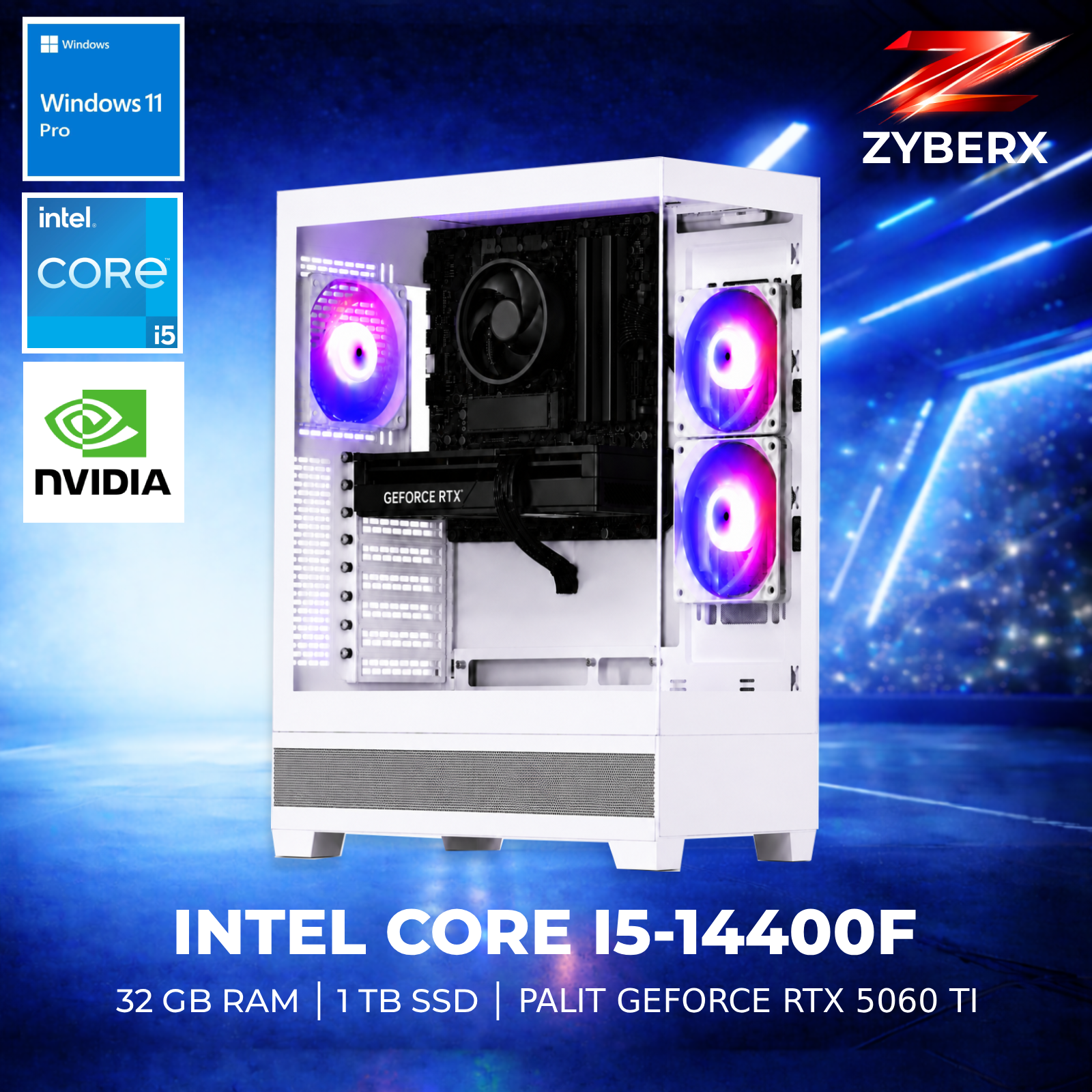 Zyberx - Gaming PC - Intel i5-14400F, GeForce RTX 5060 Ti , 32 GB,  1 TB