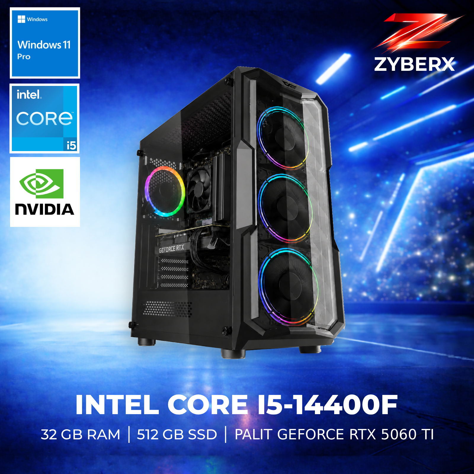 Zyberx - Gaming PC - Intel i5-14400F, GeForce RTX 5060 Ti ,  32 GB,  512 GB