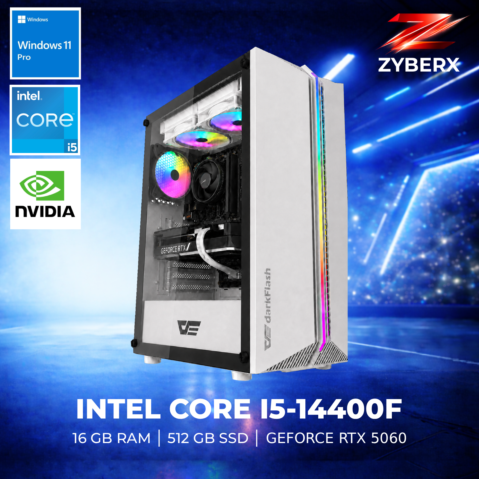 Zyberx - Gaming PC - Intel i5-14400F, GeForce RTX 5060, 16 GB,  512 GB SSD