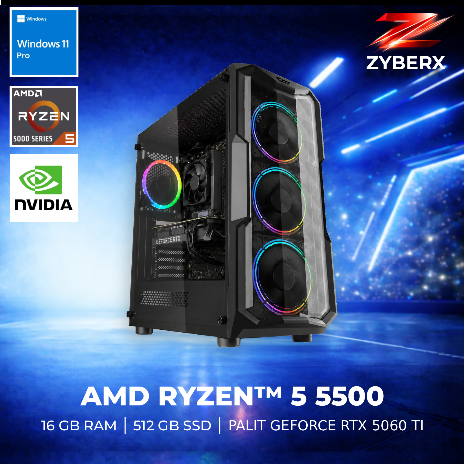 Zyberx Gaming PC - AMD Ryzen 5 5500, 16 GB, 512 GB GeForce RTX 5060 Ti