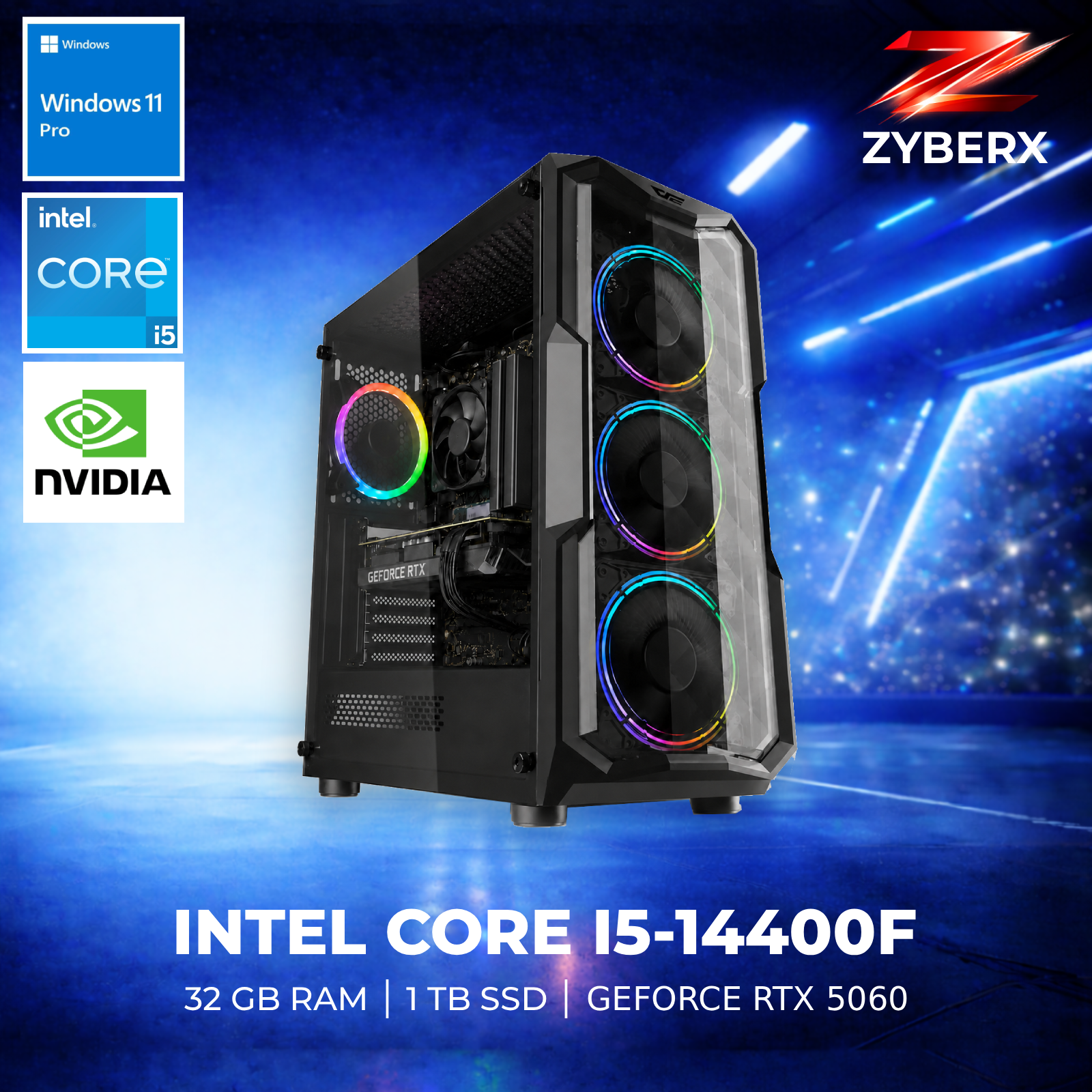 Zyberx - Gaming PC - Intel i5-14400F, GeForce RTX 5060, 32 GB,  1 TB