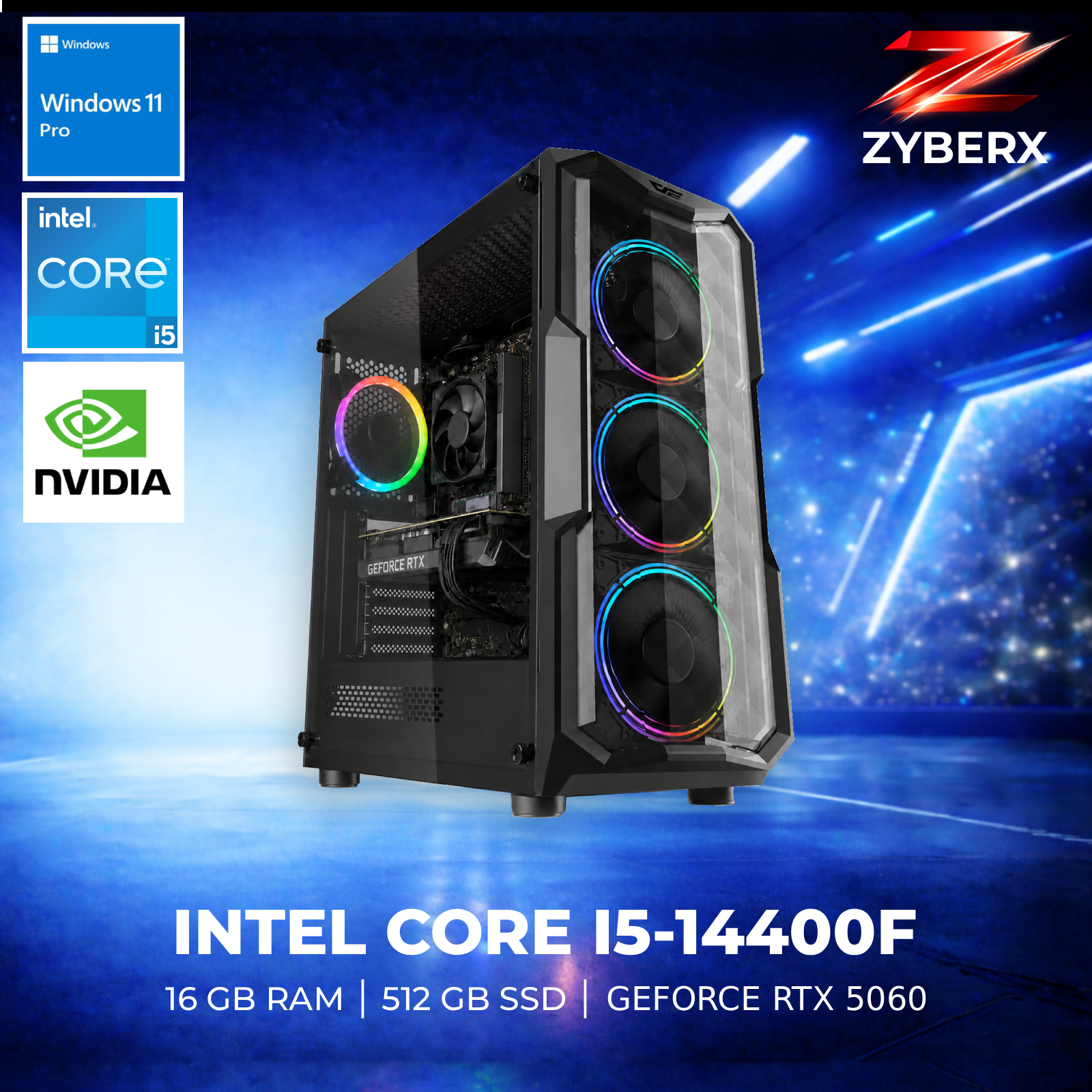 Zyberx - Gaming PC - Intel i5-14400F, GeForce RTX 5060, 16 GB,  512 GB SSD