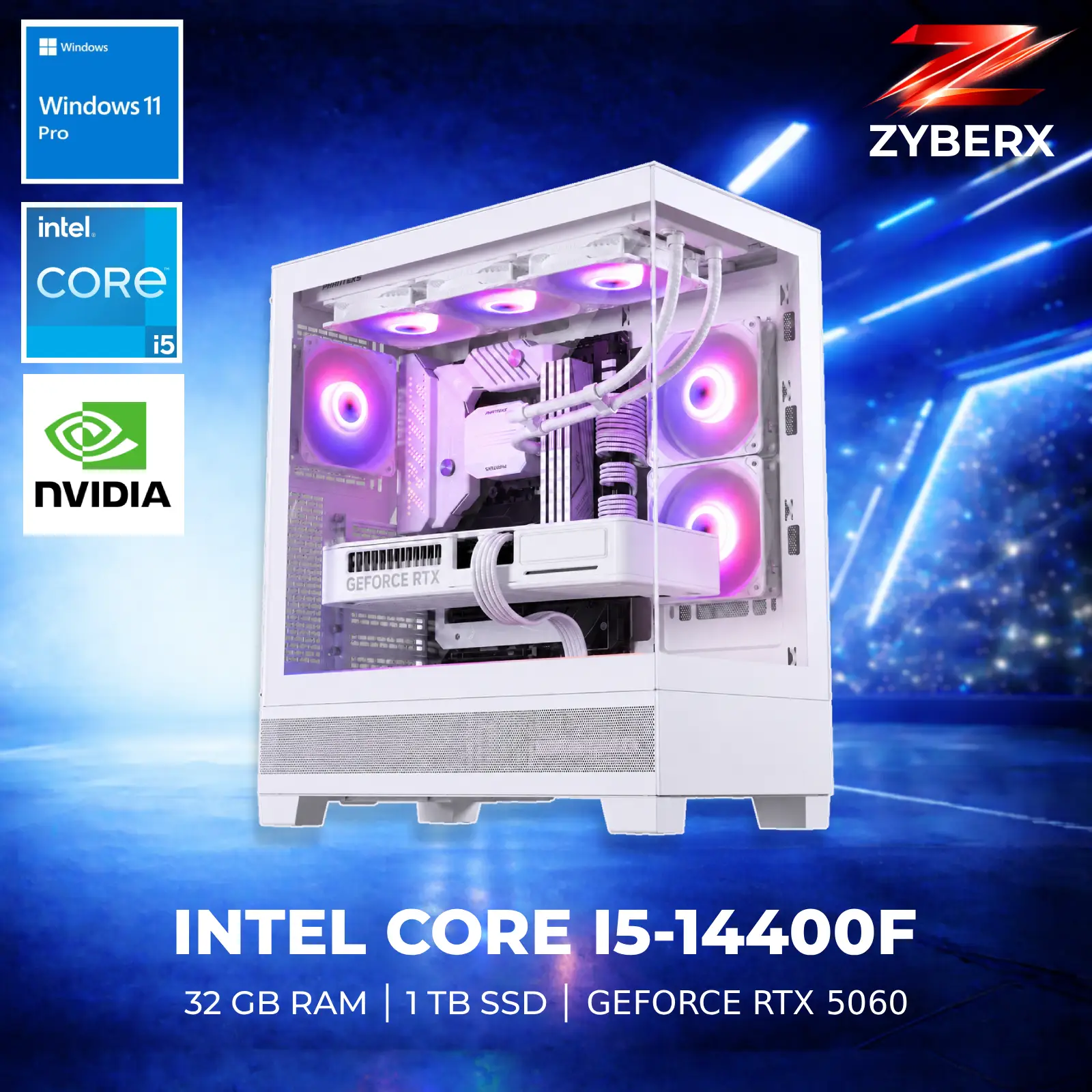 Zyberx - Gaming PC - Intel i5-14400F, GeForce RTX 5060, 32 GB,  1 TB