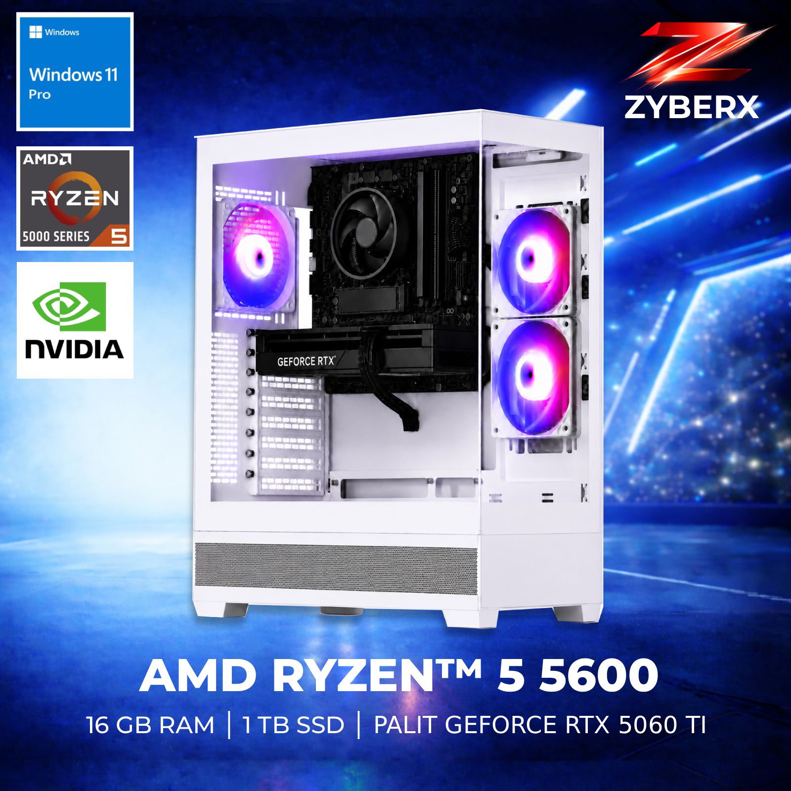 Zyberx Gaming PC - AMD Ryzen 5 5600, 16 GB, 1 TB GeForce RTX 5060 Ti