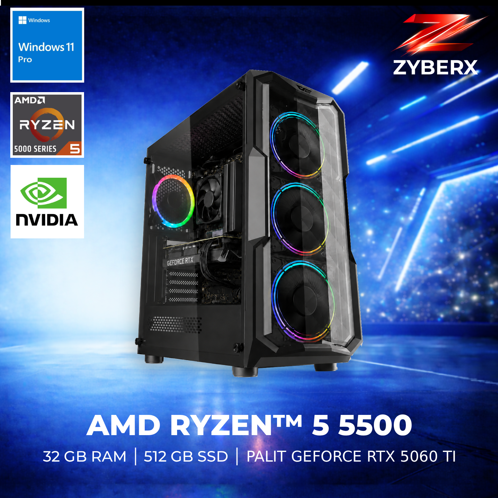 Zyberx Gaming PC - AMD Ryzen 5 5500, 32 GB, 512 GB GeForce RTX 5060 Ti
